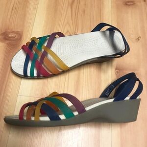 CROCS Rainbow Wedge Rubber Sandals Summer Shoes 9
